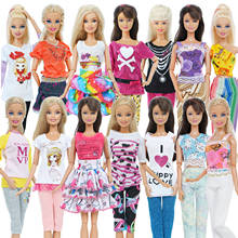 Conjunto com 5 peças de roupas estilo misto pendurado mini vestido blusa calças saias fofas roupas para boneca barbie acessórios brinquedos infantis 2024 - compre barato