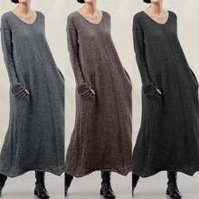 Oversized Women's Solid Sundress Kaftan Autumn Maxi Dress ZANZEA 2020 Long Sleeve Tunic Vestidos Female V Neck  Casual Robe 5XL 2024 - buy cheap