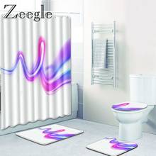 Zeegle 4 pçs conjunto tapete de banho cortina de chuveiro wc com ganchos lavável toalete pé tapete decoração do banheiro absorção pé tapete 2024 - compre barato