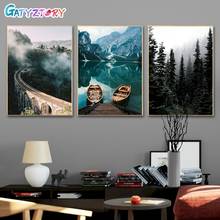 GATYZTORY-pintura por números de paisaje, cuadro sobre lienzo para decoración del hogar, pinturas acrílicas, árbol y Lago, 60x75cm 2024 - compra barato