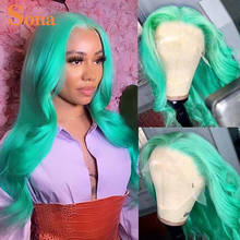 Peluca de cabello humano con encaje Frontal para mujer, color verde menta, prearrancada, sin pegamento, 180% de densidad 2024 - compra barato