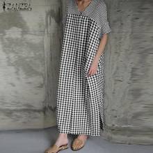 Elegant Check Maxi Dress Women's Summer Sundress ZANZEA 2021 Casual Half Sleeve Vestidos Female V Neck Robe Femme  2024 - buy cheap