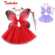 Halloween Girls Butterfly Wings Rainbow Pettiskirt Hair Band Magic Wand Costume Suit Kids Tutu Skirts Cosplay Party Costume Suit 2024 - buy cheap