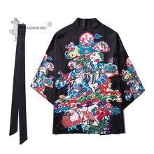 Japanese Costumes Kimonos Couple Print Belt Men Haori Loose Shirts Women Samurai Style Cardiga Traditional Coats Janpan Clothes 2024 - buy cheap