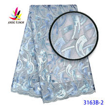 Gran venta de tela de encaje africano de alta calidad de tul bordado con lentejuelas con reborde de 5 yardas de encaje azul para mujeres XZ3163B-1 2024 - compra barato