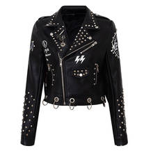 Spring Punk Style PU Leather Jacket Women Eyelet Tassel and Rivet Motorcycle Coats and Jackets 2024 - buy cheap