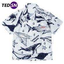 2021 Summer Hip Hop Shirts Men Women Underwater Whale Print Harajuku Oversized Short Sleeve Shirt Streetwear Cotton Loose Tops 2024 - buy cheap