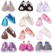 Bonecas de lona com lantejoulas e 7cm, sapatos para bebês da moda, para 18 partes da américa e 43cm, boneca reborn para a criança 2024 - compre barato