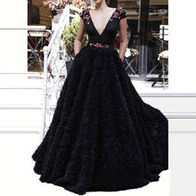 Черные вечерние платья, бальное платье с V-образным вырезом, рукавами-крылышками и оборками, длинное платье для выпускного вечера из Дубая и Саудовской Аравии 2024 - купить недорого