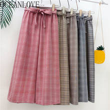 OCEANLOVE Plaid Wide Leg Pants Women Bow High Waist 2020 Spring Summer Pantalon Femme Casual Korean Trousers Female 13983 2024 - buy cheap