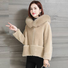 New Real Coat 2020 Women Fox Fur Hooded Korean Autumn Winter Sheep Shearing Wool Jacket Overcoat Manteau Femme KJ4677 2024 - buy cheap