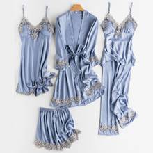 Conjunto de roupão de cetim feminino, pijama casual com decote v, roupa de banho, feminina, com acabamento em rendas 2024 - compre barato