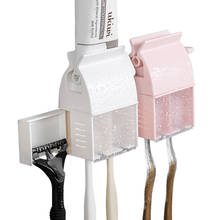 Rack de escova de dentes três em um espremedor de pasta de dente multifuncional armazenamento escova de dentes prateleira de armazenamento montada na parede 2024 - compre barato