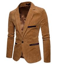 Новый осенний мужской брендовый пиджак, мужской однотонный вельветовый пиджак, Мужской Блейзер, модный тонкий мужской повседневный пиджак 2024 - купить недорого