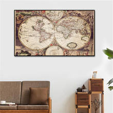 Mapa do mundo retrô imagens antigas pinturas em tela para sala de estar arte de casa posteres decoração de parede 2024 - compre barato