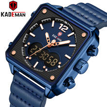 Top Luxury Brand KADEMAN Men's Analog Digital Sports Watches Genuine Leather Square Shape Quartz Watch Relogio Masculino 2024 - buy cheap