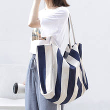 Bolsa de lona com listras retrô, bolsa feminina grande de design coreano com tiras, alta capacidade, bolsa de ombro casual na moda, novo, 2021 2024 - compre barato