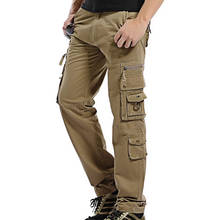 Мужские брюки-карго высокого качества, повседневные свободные штаны в стиле милитари со множеством карманов, длинные брюки, дышащие джоггеры, модель 28-40, 2020 2024 - купить недорого