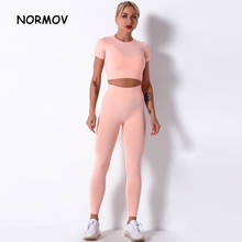 NORMOV Casual Women Sets Seamless O Neck Short Sleeve Pullover And Push Up Trousers Suit Solid Skinny Femme Sets 2024 - buy cheap