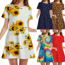 Dresses For Women Sunflower Print Casual Boho Beach Dresses  O-Neck Party Summer Dress Short Sleeve Loose Mini Dress Vestidos 2024 - buy cheap