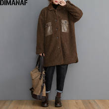 Dimanaf jaqueta feminina casaco de couro pu, folgado, caxemira, lã grosso, quente, flocado, vintage, sobretudo grande 2024 - compre barato