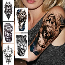 3D Realistic Wolf Temporary Tattoos For Women Men Adult Tiger Skull Deer Jewelry Tattoo Sticker Lion Black Fake Animal Tatoos 2024 - buy cheap