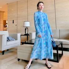 HOT SELLING Miyake fashion fold ruffled collar print  dress long sleeve loose dress IN STOCK 2024 - buy cheap