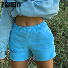 Shorts casual simples para mulheres, shorts curto de verão com estampa de letras azuis, reto e slim, roupa de corrida, fitness 2024 - compre barato