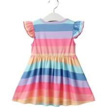 Vestido de verano sin mangas para niñas, ropa de fiesta de princesa, con volantes y rayas arcoíris 2024 - compra barato