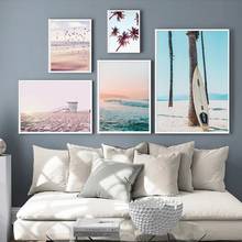 Pósteres e impresiones en lienzo de paisaje oceánico al atardecer, decoración nórdica de playa, surf, Pájaro de mar, arte de pared, imágenes, pintura, sala de estar, hogar 2024 - compra barato