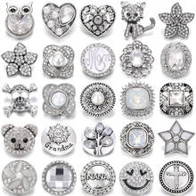 6 unids/lote de botones a presión de 18mm para mujer, broches de flores de diamantes de imitación blancos, ajuste de 18mm, collar, pulsera, abalorio 2024 - compra barato