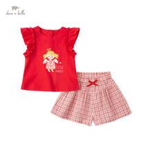 DBM17517 dave bella summer baby girls cute bow cartoon plaid clothing sets kids fashion short sleeve sets children 2 pcs suit 2024 - buy cheap
