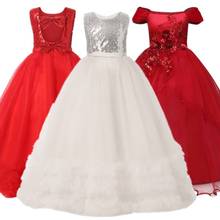 Elegant Girls Princess Dress for Wedding Evening Children Princess Party Pageant Red Long Gown Kids Sequined Bow Formal Clothes 2024 - buy cheap