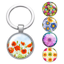 Llavero con diseño de cabujón de cristal para hombre y mujer, accesorio para llaves de coche, con diseño de flores, color plateado, ideal para regalo 2024 - compra barato