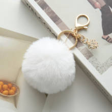 Fashion Fur Ball Pom Pom Key Chain with Flower Ball Rabbit Hair for Women Bag Car Ornament Pendant Key Ring Holder Jewelry EH004 2024 - buy cheap