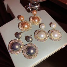 2021 Korean New Round Simulated Pearl  Dangle Earrings For Women Fashion Temperament Party Rhinestone Oorbellen Brincos 2024 - buy cheap