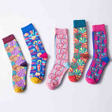 Q-calcetines largos de algodón para mujer, medias de estilo coreano con dibujos animados, ropa de calle divertida, transpirable, 1 par, Otoño e Invierno 2024 - compra barato