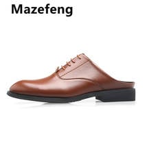 Mazefeng Men Increase  Shoes Summer Slippers Men Slippers Simple Casual Half Slippers Solid Outdoor Leather Slippers Round Toe 2024 - buy cheap