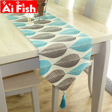 Camino de mesa de Jacquard de hojas azules de estilo americano, decoración Simple para armario de TV, cocina, comedor, mantel, cama, bandera, MY504-4 2024 - compra barato