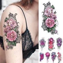 Waterproof Temporary Tattoo Sticker Pink Purple Rose Flowers Flash Tattoos Lace Peony Lotus Body Art Arm Fake Sleeve Tatoo Women 2024 - buy cheap