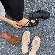 Sandálias femininas cortadas estilo gladiador, sapatos de verão retrô com fivela baixa, sandálias teceladas de presilha estreita, 2021 2024 - compre barato
