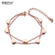 Bobotuu pulseira de dupla camada feminina, corrente de aço inoxidável com fecho de coração, boêmia, verão, praia, joia bb19018 2024 - compre barato