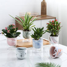 Decoração de jardim casa e escritório, recipiente criativo de cerâmica mármore padrão de flor hidropônico plantas verdes para escritório bonsai 2024 - compre barato