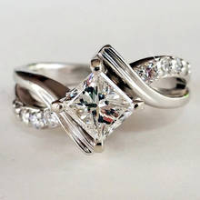 Женское свадебное кольцо с квадратной линией, роскошное ювелирное изделие принцессы геометрической формы, подарок на день Святого Валентина 2024 - купить недорого