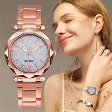 Relógios femininos de luxo, relógios de pulso de aço inoxidável, pulseira com algarismos arábicos, quartzo, analógico, céu estrelado, oferta 2024 - compre barato
