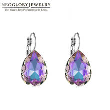 Neoglory-pendientes de gota de agua púrpura para mujer, aretes de gancho de cristal para mujer, Color plateado, elegante, delicado, regalo del Día de la madre, 27x13 2024 - compra barato