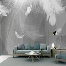 Papel de parede com foto personalizada 3d, papel de parede preto, branco, cinza, arte geométrica branca de penas, mural moderno para sala de estar, quarto, decoração para casa 2024 - compre barato
