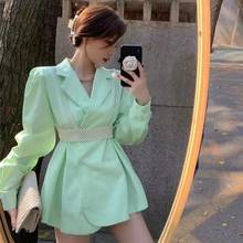 Summer 2021 New Casual Shirts Women Puff Sleeve Long Shirts+Pearl Vest Mint Green Long Sleeve Blouses 2024 - buy cheap