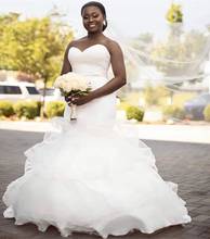 Plus Size Mermaid Wedding Dresses African Ruffle Organza Sweetheart Bridal Gowns Sleeveless Covered Button Garden Wedding Dress 2024 - buy cheap