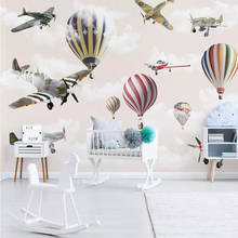 Milofi papel de parede 3d personalizado, balão de avião de desenho animado à mão para decoração de parede de fundo de céu, sala de crianças 2024 - compre barato